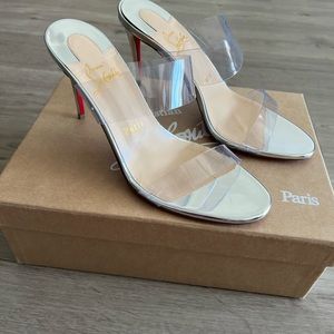 Christian Louboutin Silver PVC Just Nothing Slide / Mule